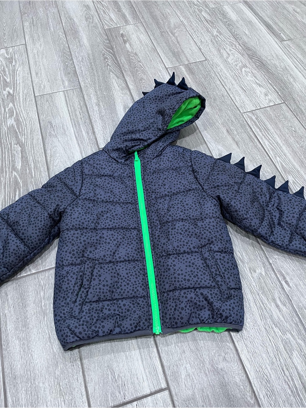 Carter's Navy Dino-Print Puffer Jacket with Green Trim